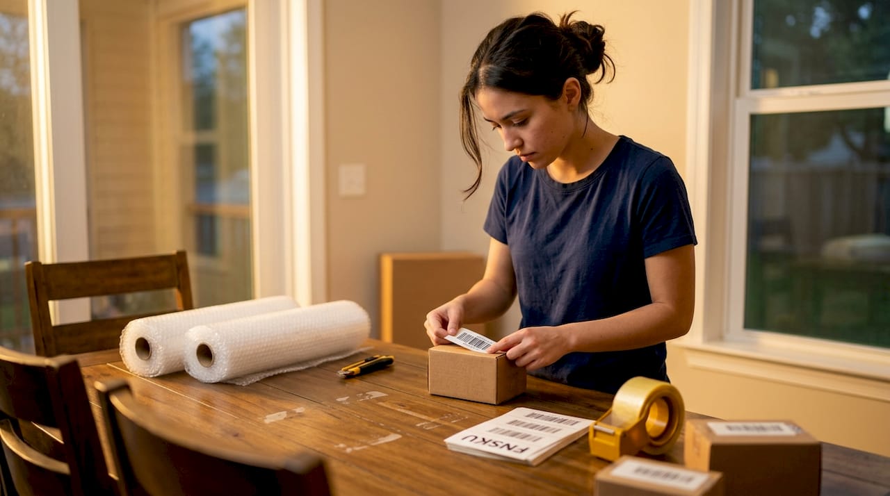 Person labeling and packing products for FBA