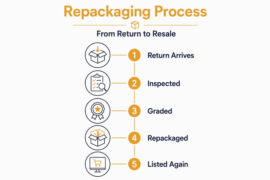 Infographic of Amazon return repackaging process steps