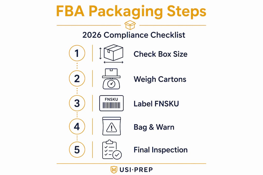 Infographic with FBA packaging compliance steps