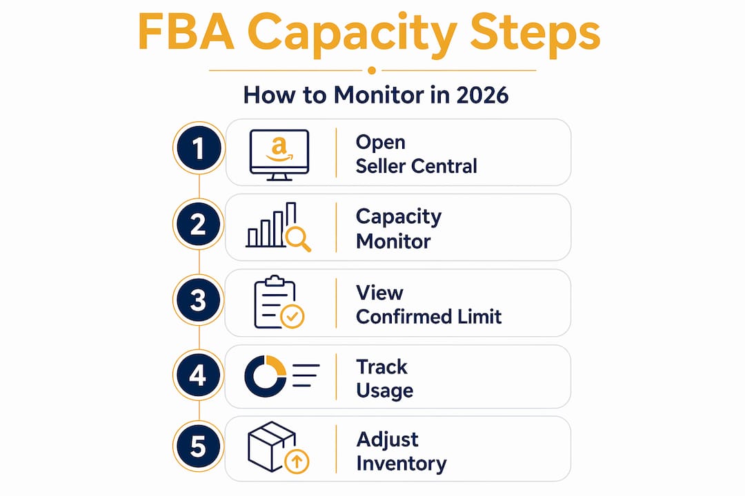 Infographic showing vertical steps to monitor FBA capacity