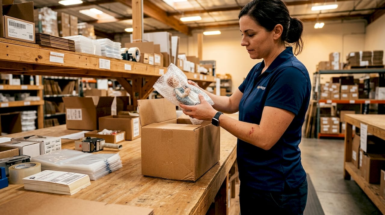 Inspecting and packaging item for safe shipment