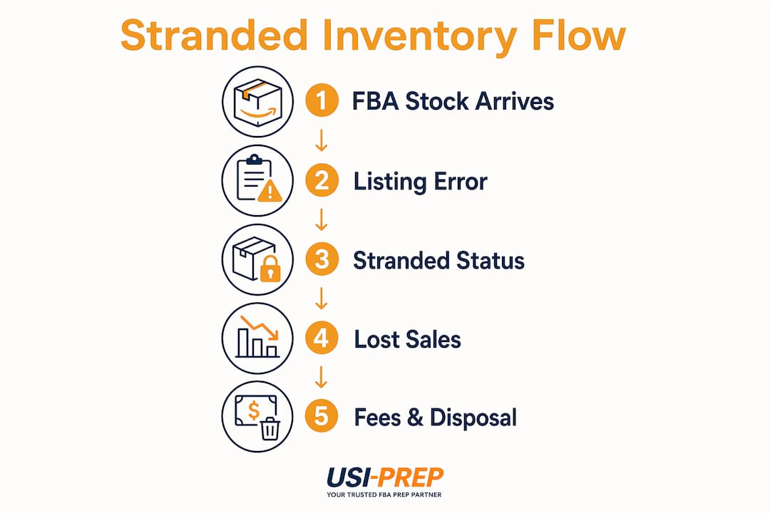 Infographic illustrating stages of Amazon stranded inventory