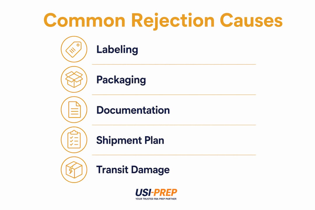 Infographic depicting reasons for Amazon shipment rejection