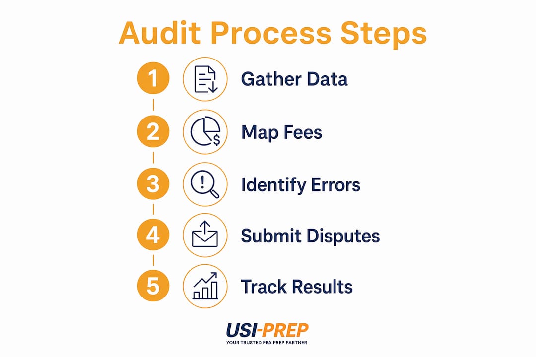 Infographic showing steps of fulfillment fee audit process