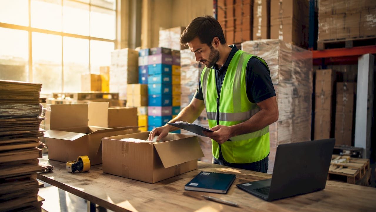 Warehouse worker verifying shipment contents