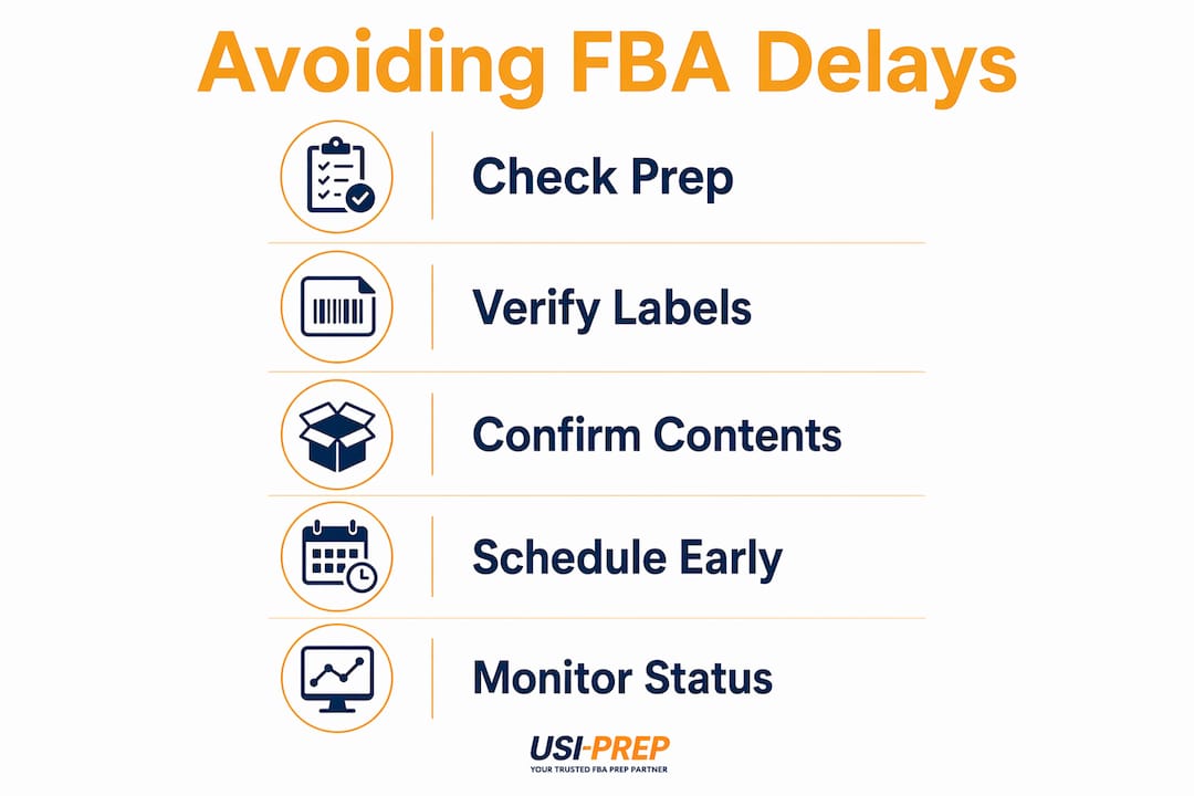 Infographic outlining steps to prevent FBA delays