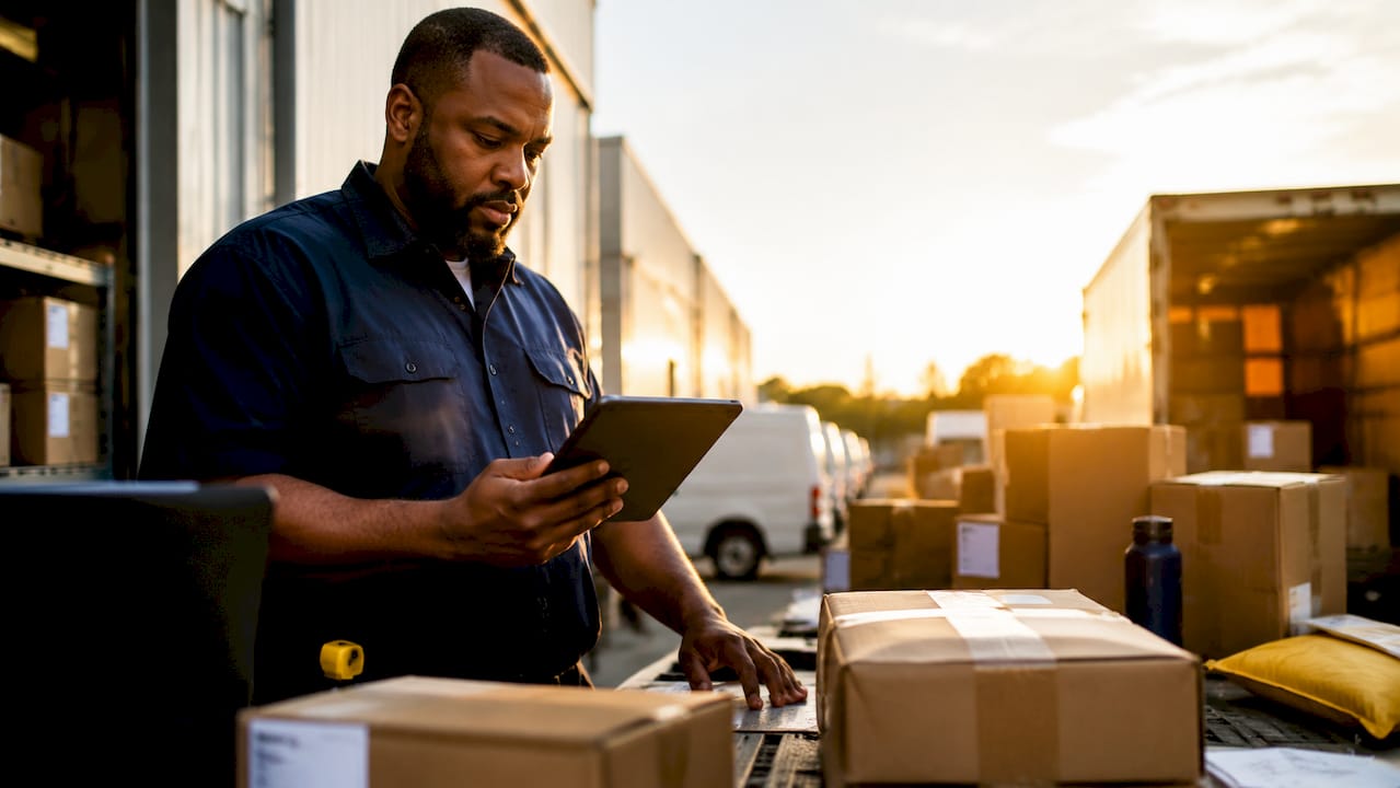 Warehouse supervisor reviewing shipping orders