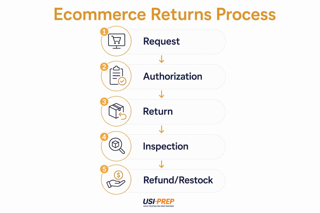 Infographic outlining ecommerce returns process step by step