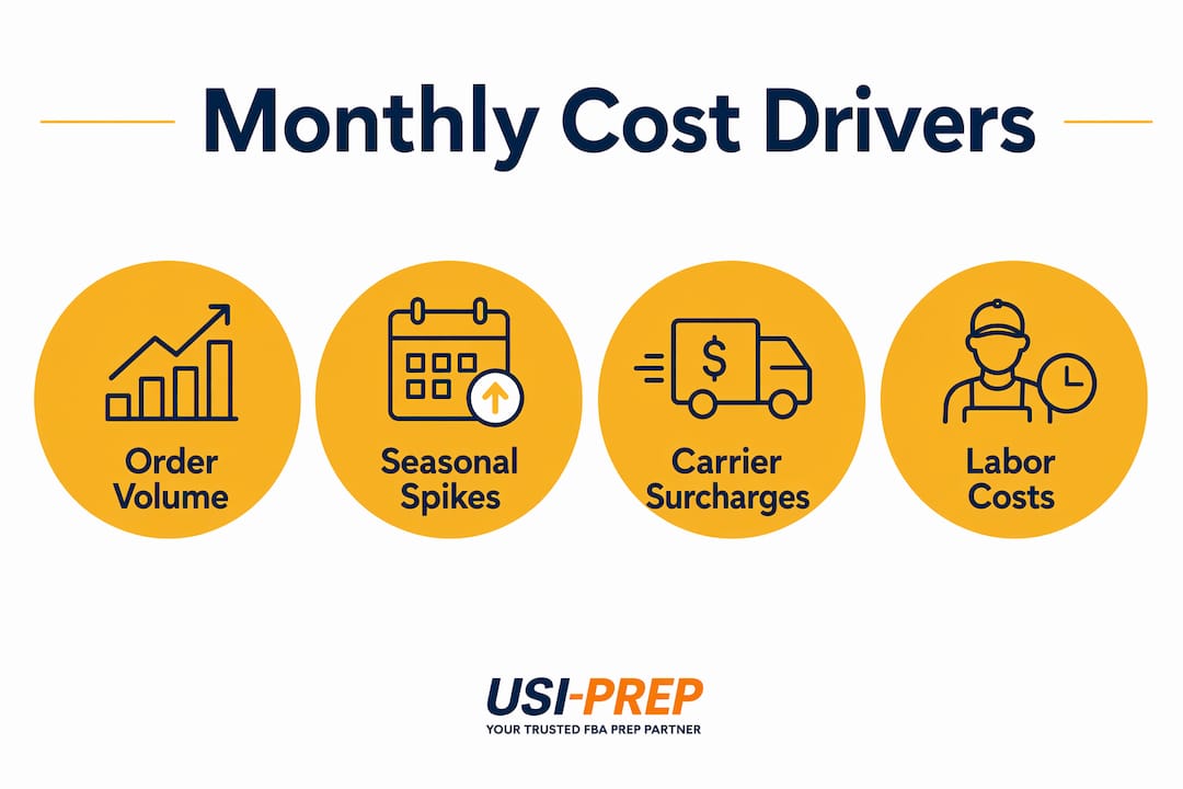 Infographic showing key monthly fulfillment cost drivers