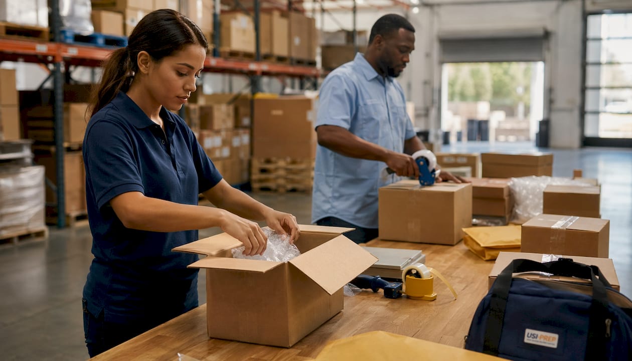 Warehouse workers packing viral product orders