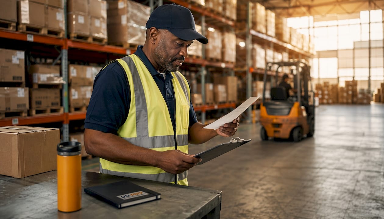 Warehouse manager reviewing Walmart fulfillment checklist