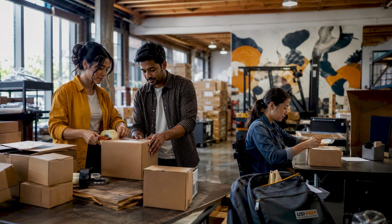 Shared co-warehousing packing stations