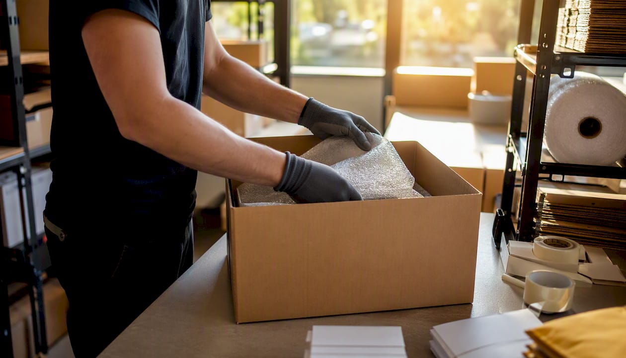 Hands assembling protective packaging