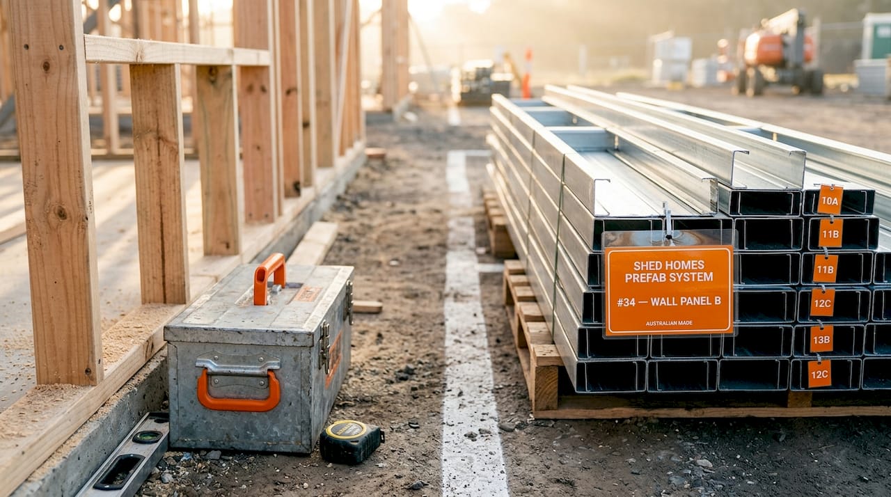 Side-by-side steel and timber framing on construction site