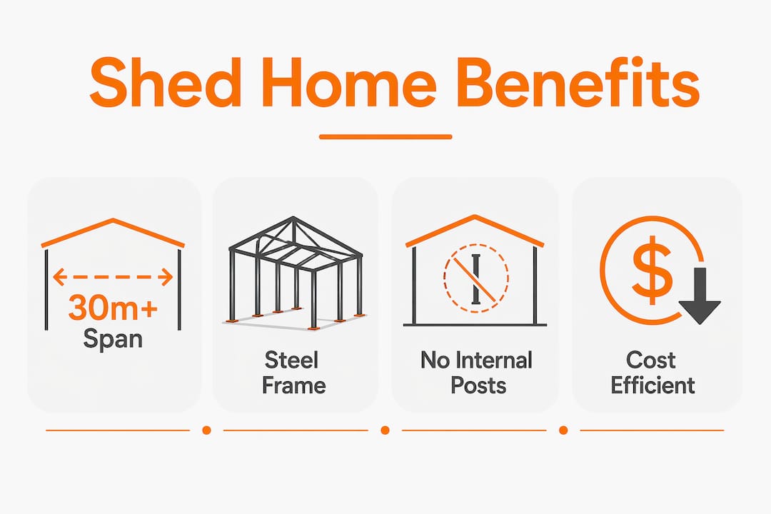 Infographic displaying key benefits of large span shed homes