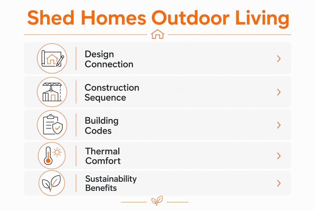 Infographic showing key steps of shed homes connecting to outdoor living