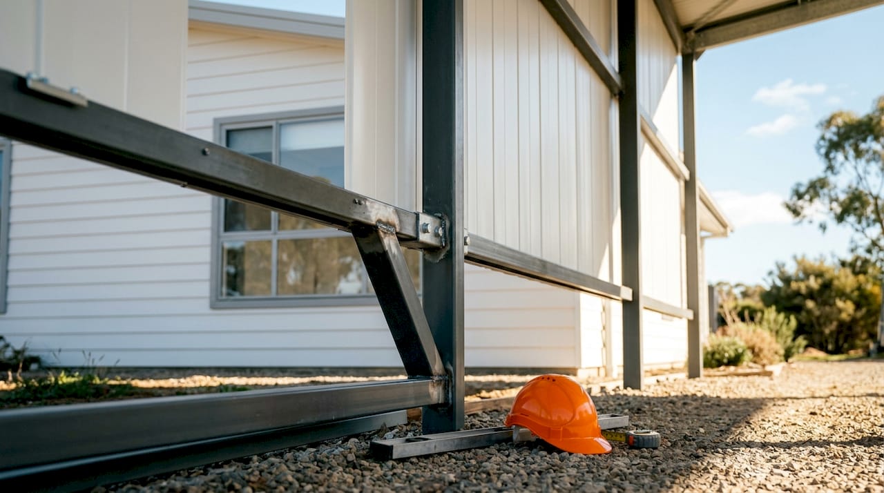 Detailed view of materials on attached carport