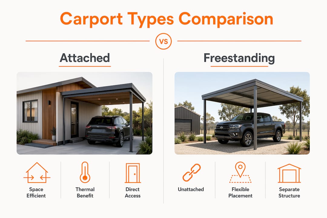 Infographic comparing attached and freestanding carports