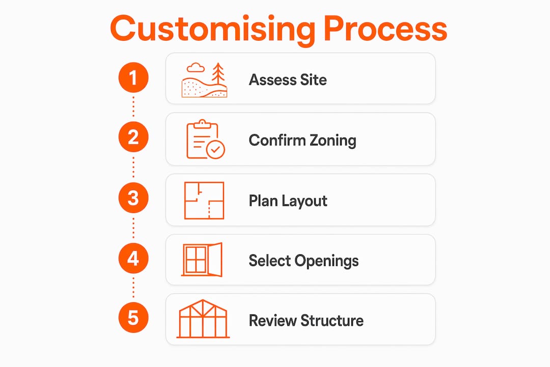 Infographic showing step-by-step shed home customization process