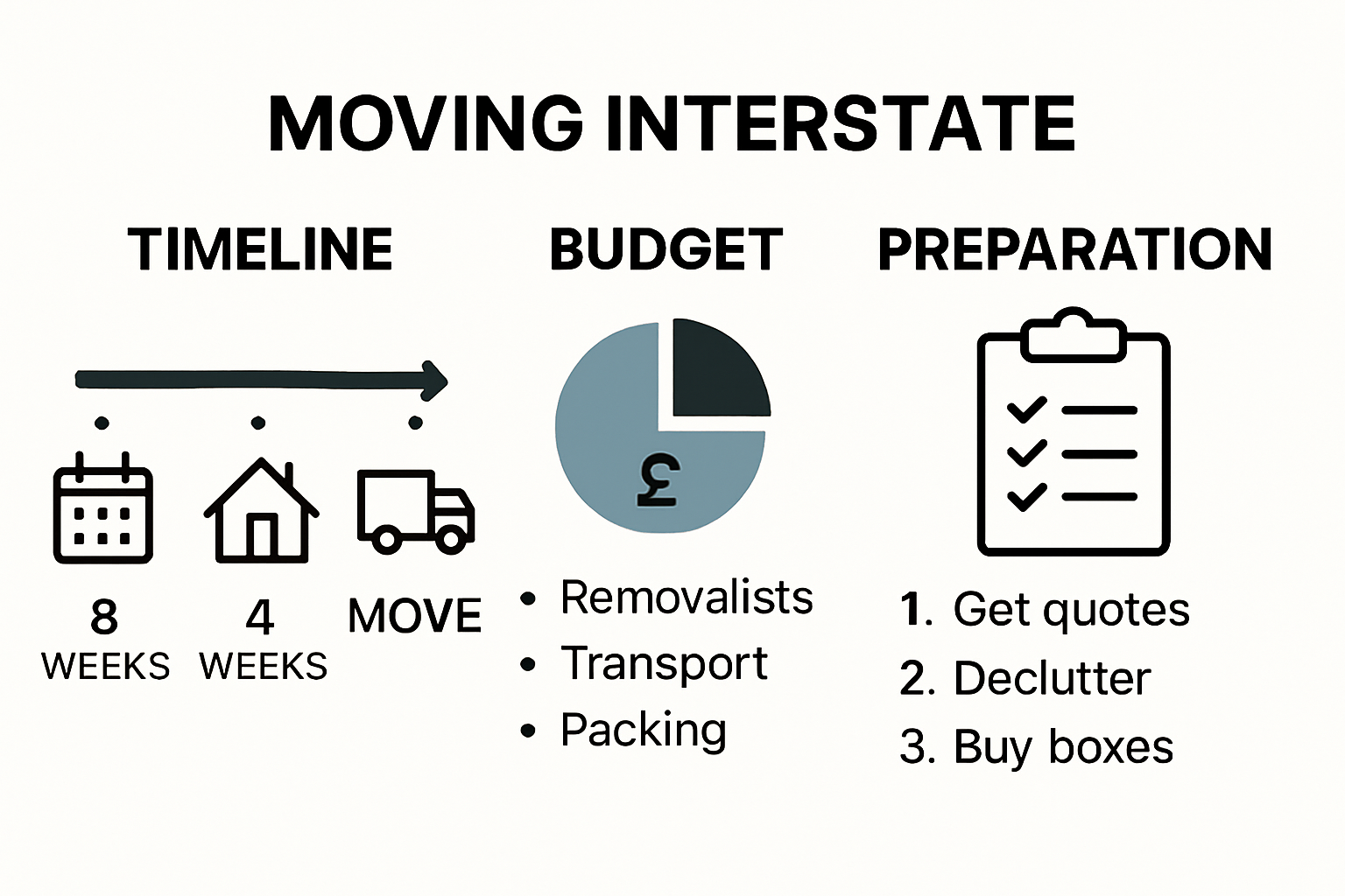 Infographic showing tips for moving interstate and preparation steps