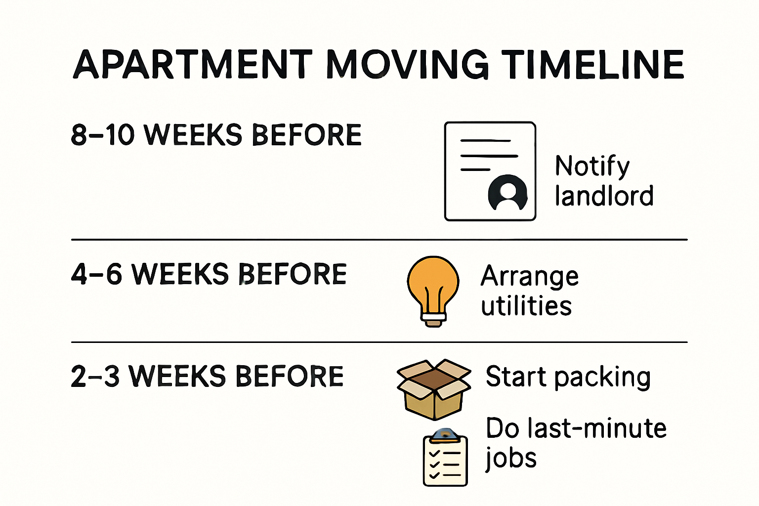 Infographic showing an apartment moving timeline and milestones