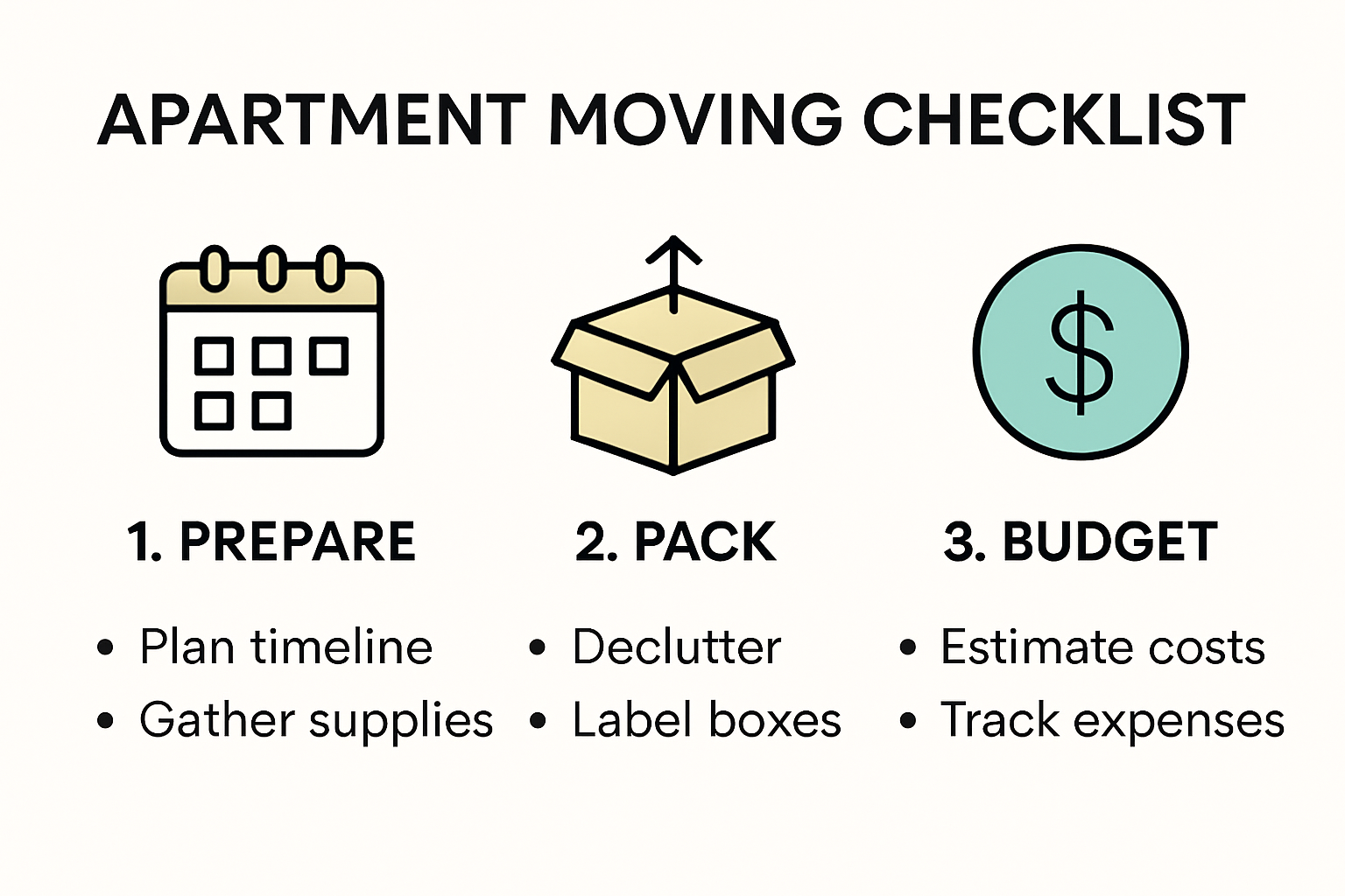Infographic showing a step-by-step apartment moving checklist