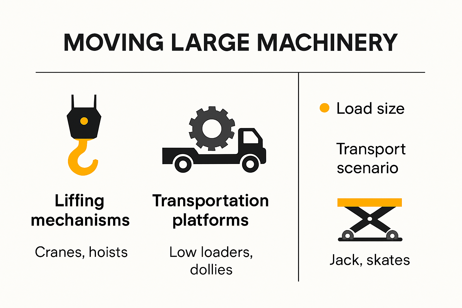 Infographic explaining equipment used in large machinery relocation