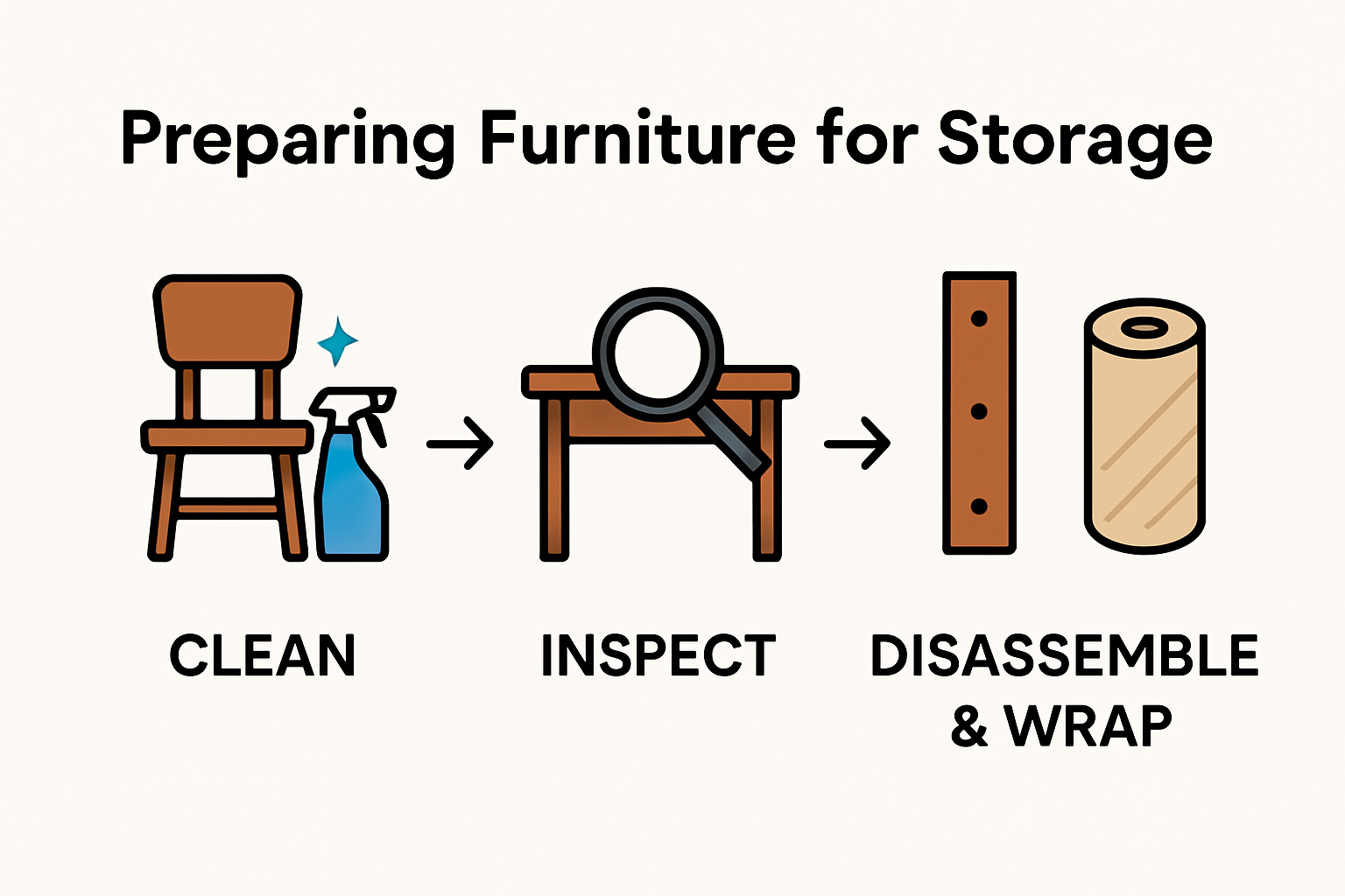 Infographic showing furniture storage preparation steps