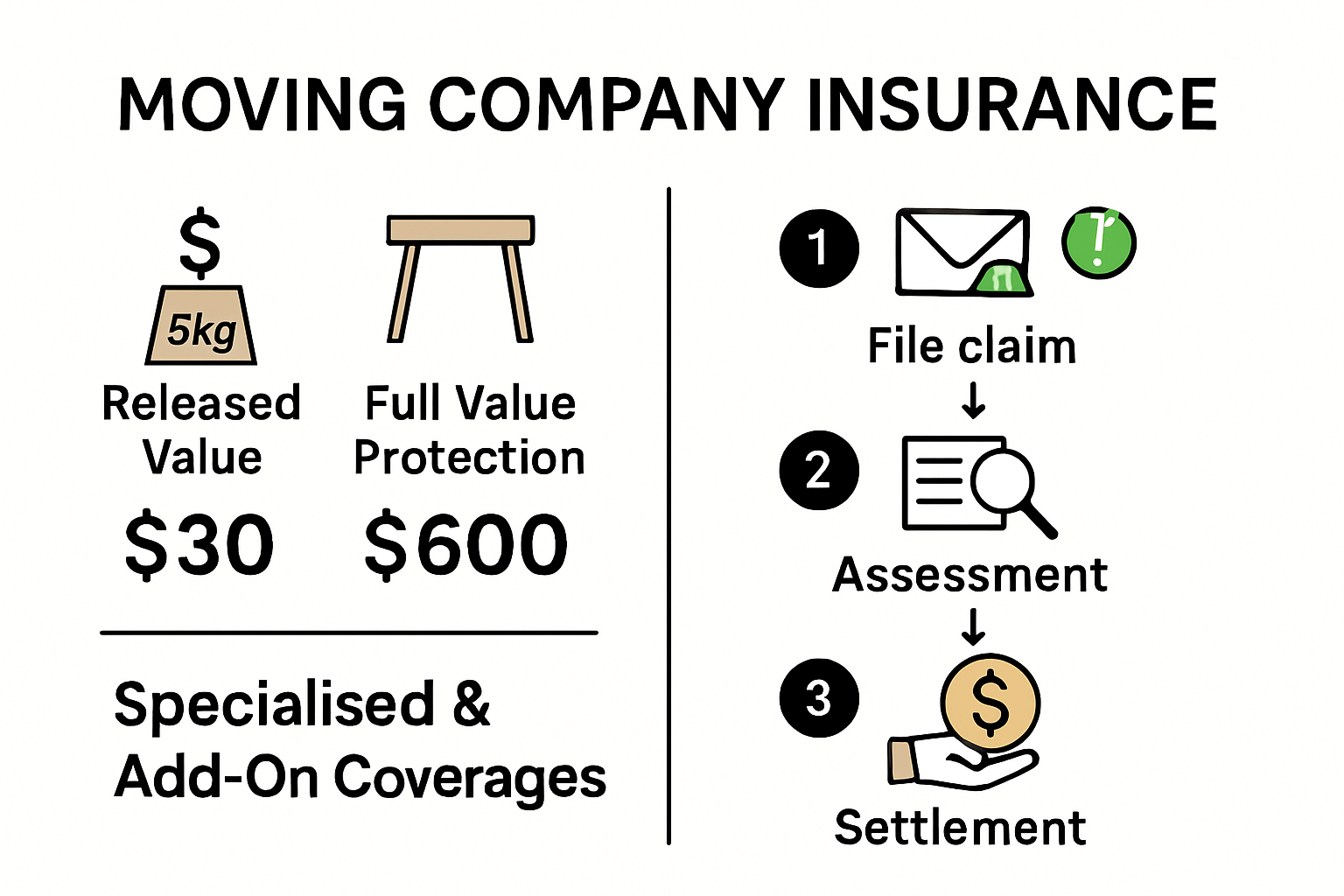 Infographic comparing types of moving insurance and coverage options