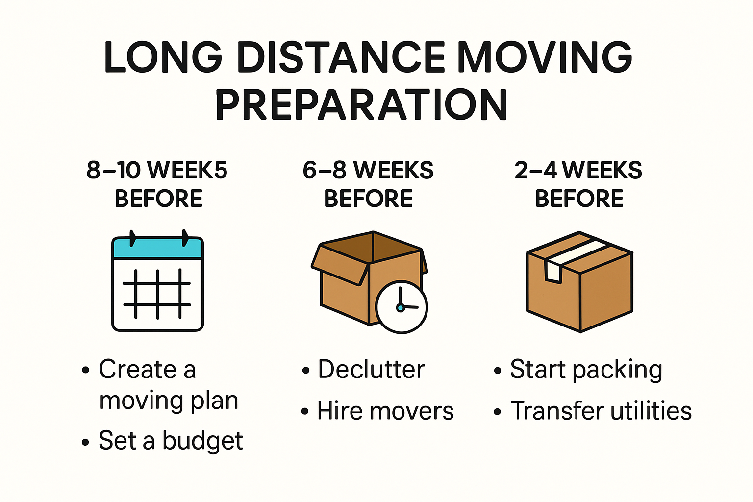 Visual timeline of long distance move preparation