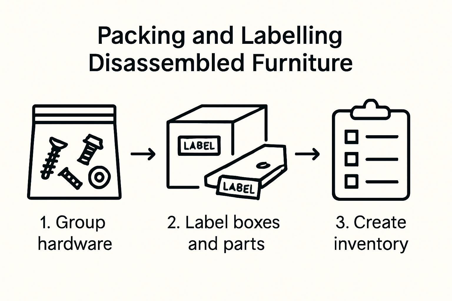 Infographic comparing packing and labeling methods for disassembled furniture