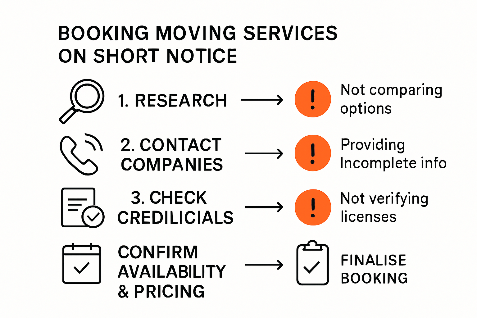 Infographic explaining urgent steps for booking reliable movers