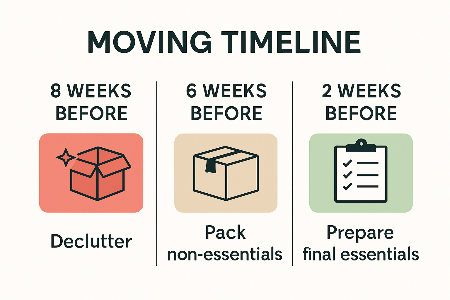 Infographic showing 8-week moving packing schedule