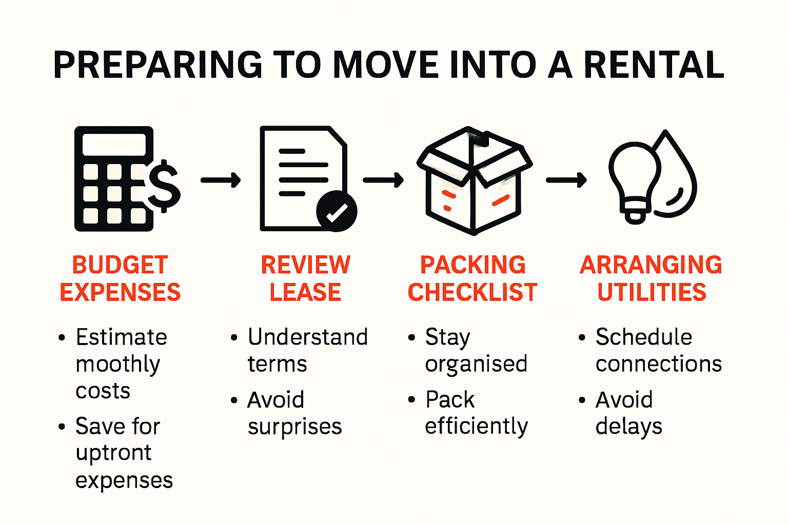 Infographic showing step-by-step rental property move preparation