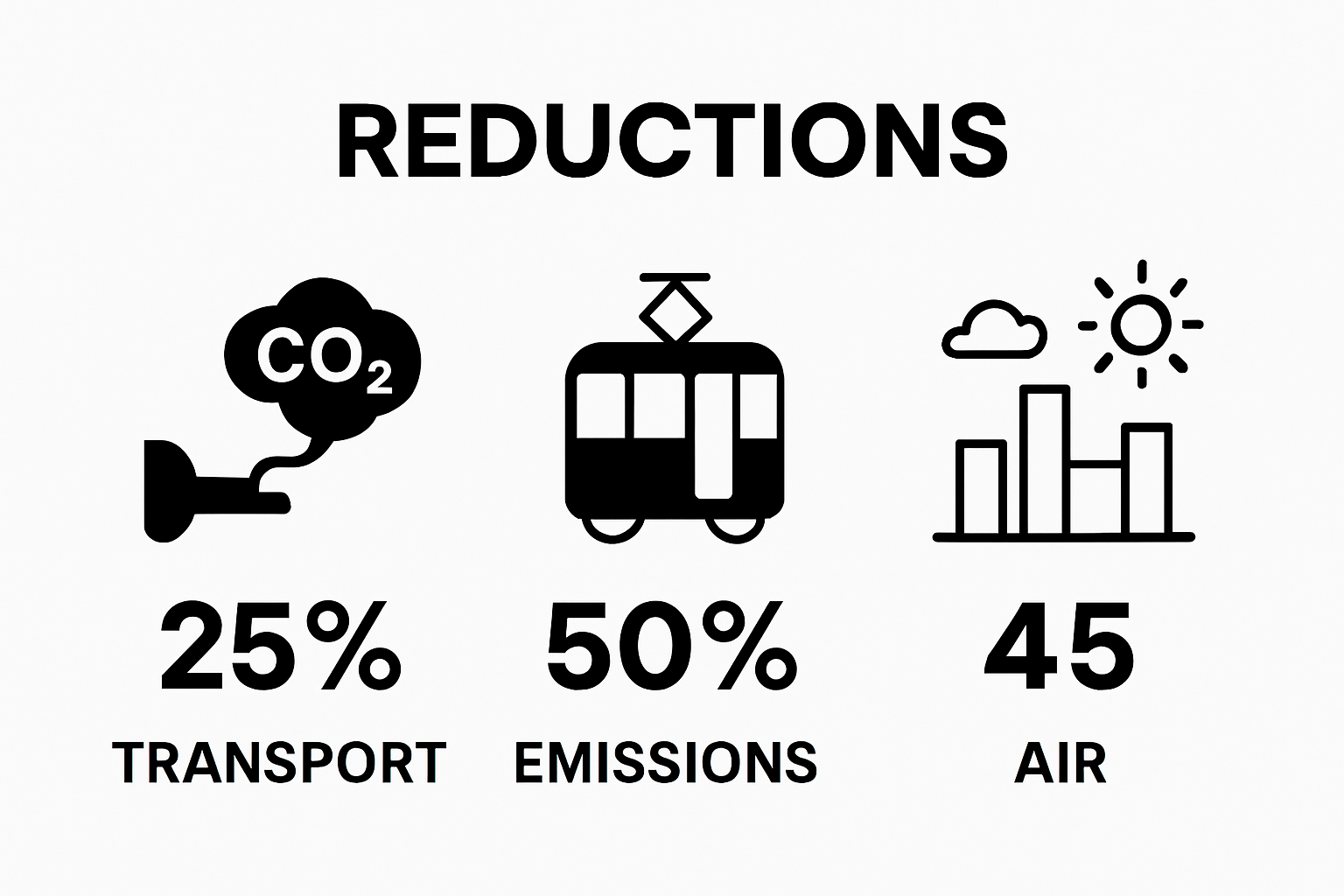 Infographic comparing transport emissions, electric transit impact, and air quality benefit