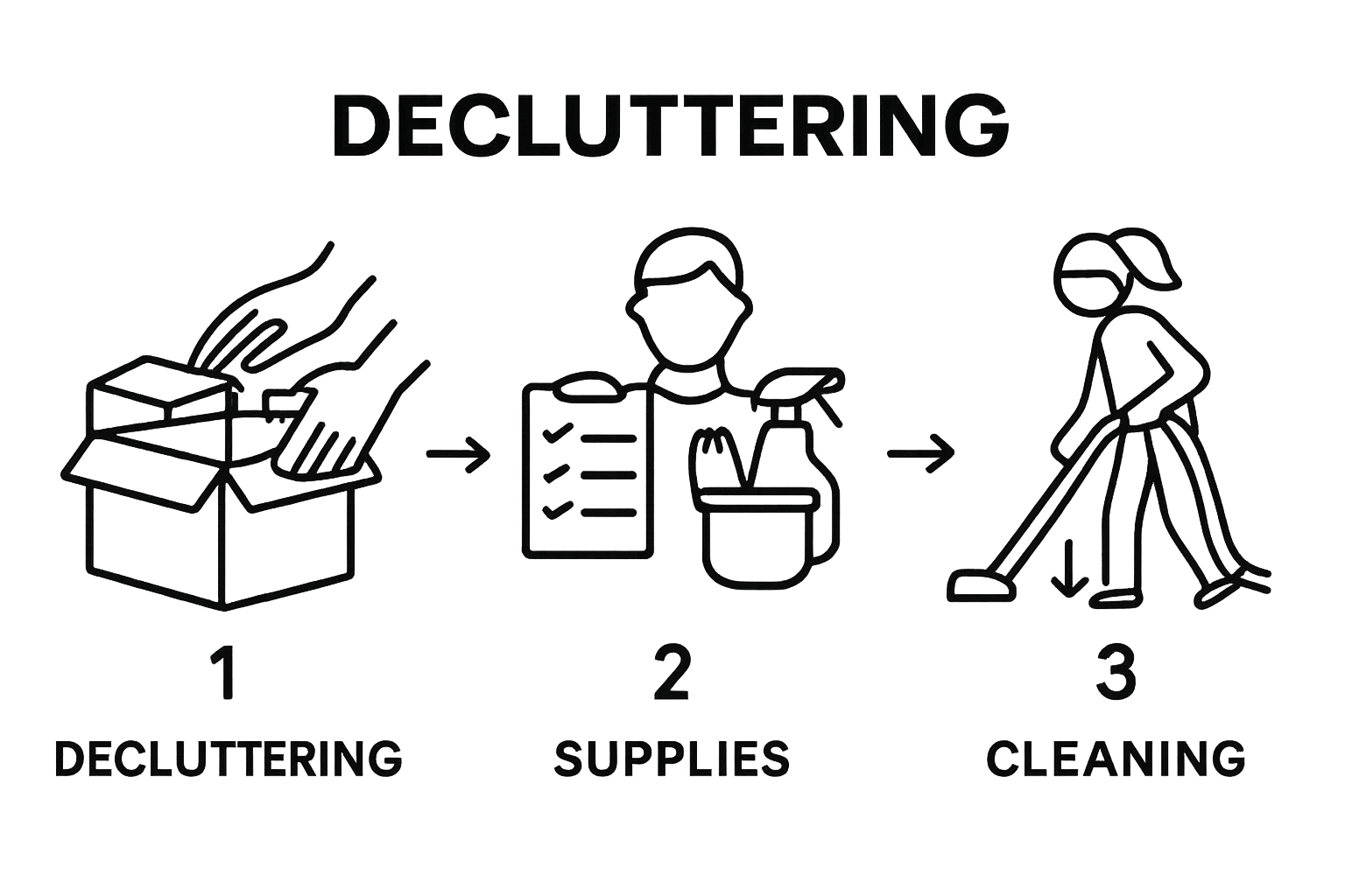 Three-step rental property cleaning sequence icons