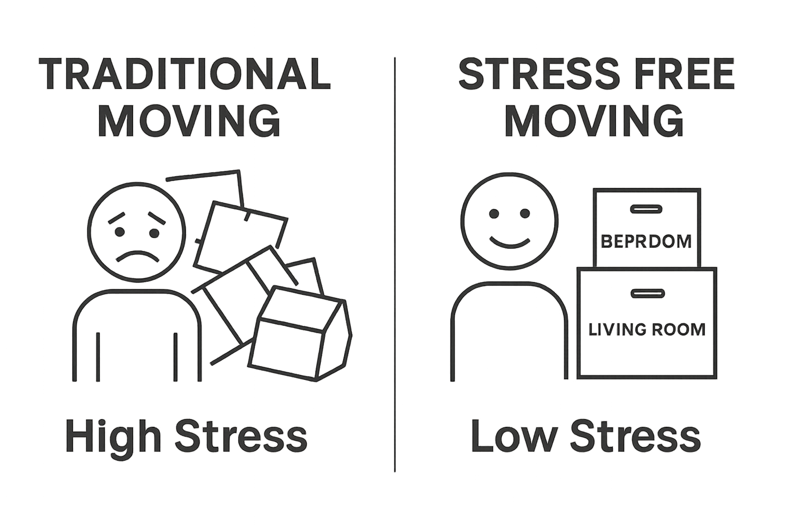 Infographic comparing traditional moving stress with stress free moving