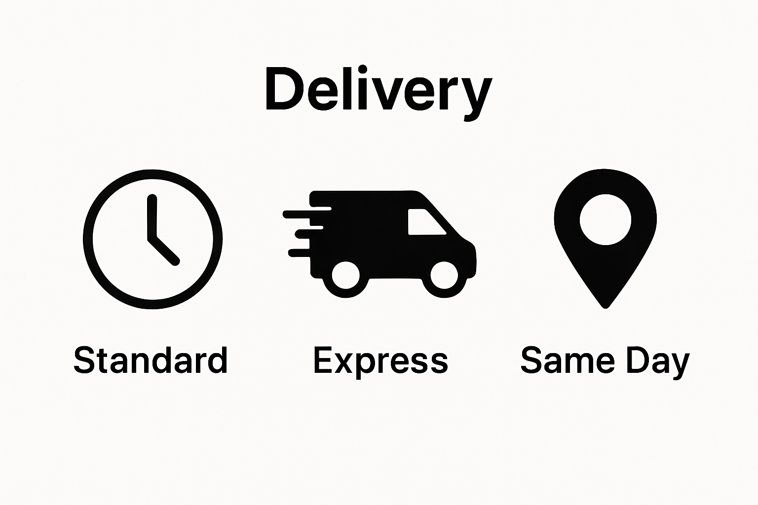 Side-by-side standard, express, and same day delivery icons