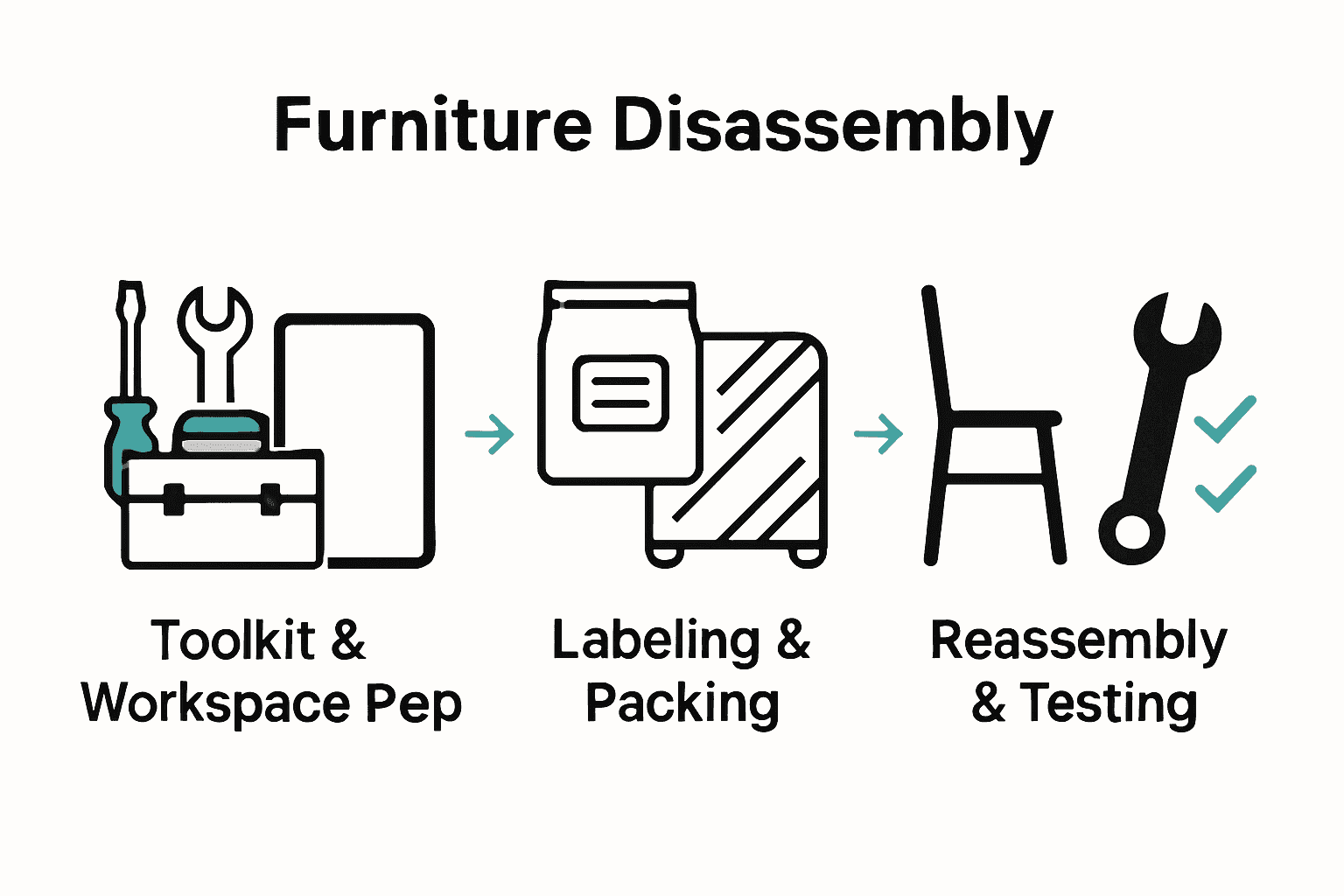 Infographic showing toolkit, labeling, and reassembly for furniture moves