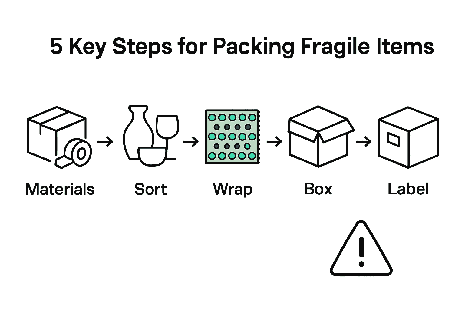 Infographic showing 5 steps for packing fragile items safely