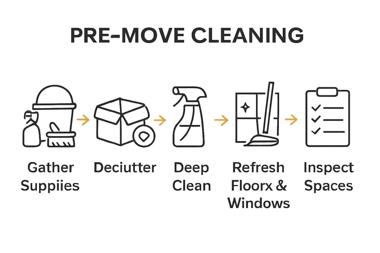 Infographic of 5 steps for a pre-move cleaning checklist, with icons for each stage.