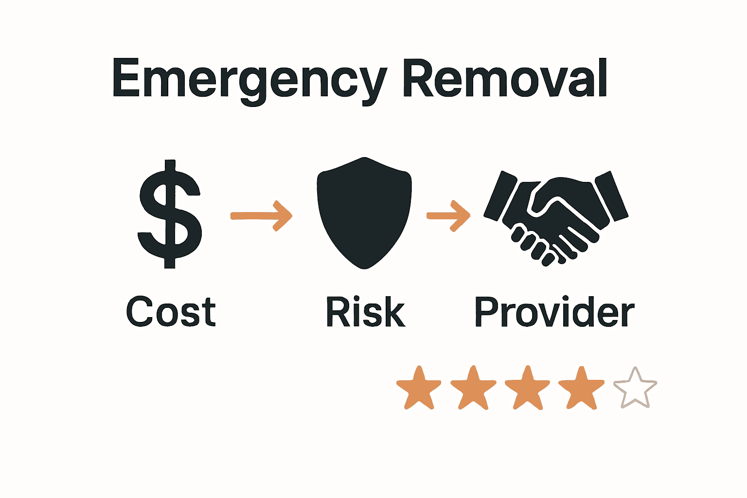Infographic comparing costs, risks, and provider selection for emergency removals