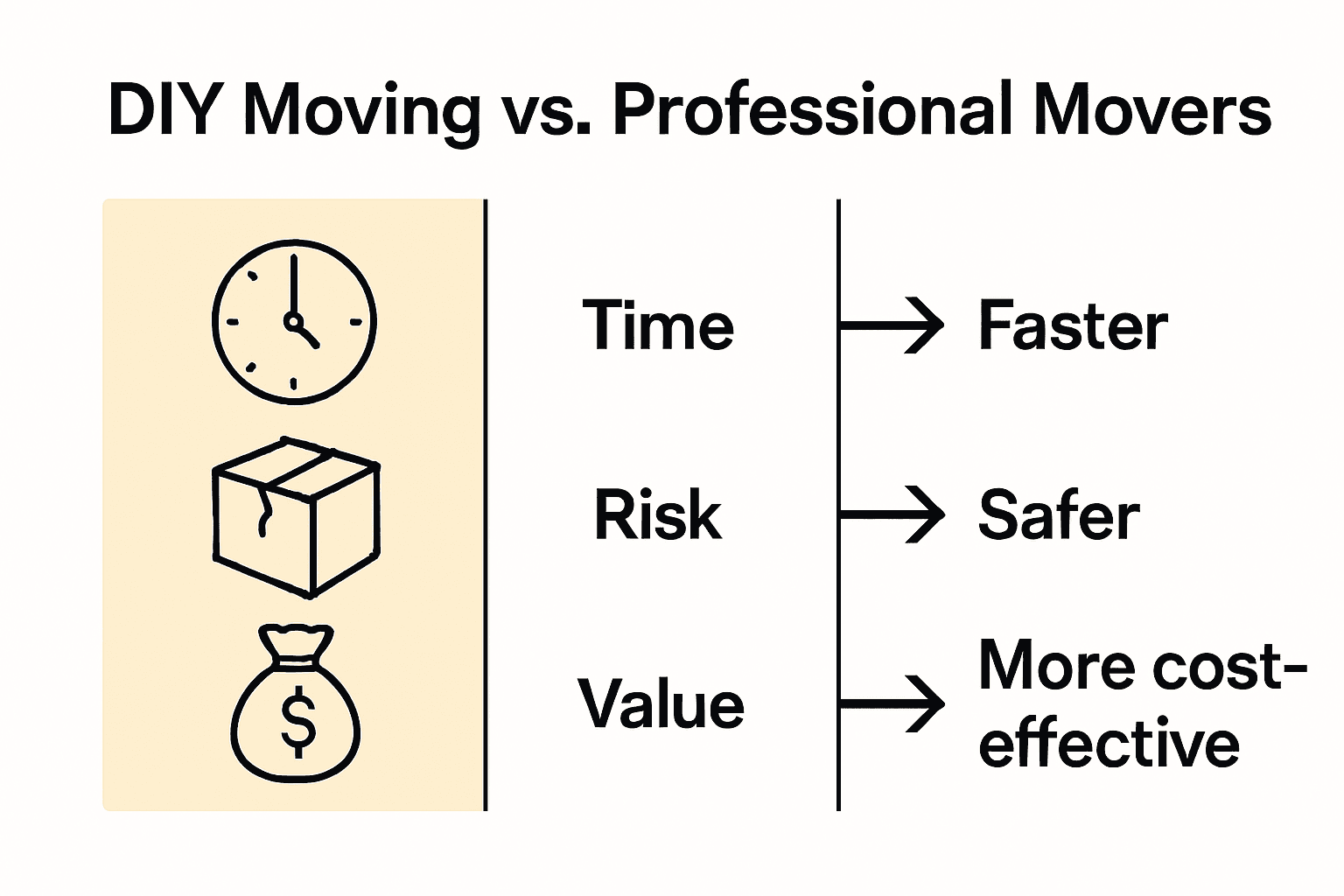 Infographic comparing professional movers to DIY moving in cost, safety, and efficiency.
