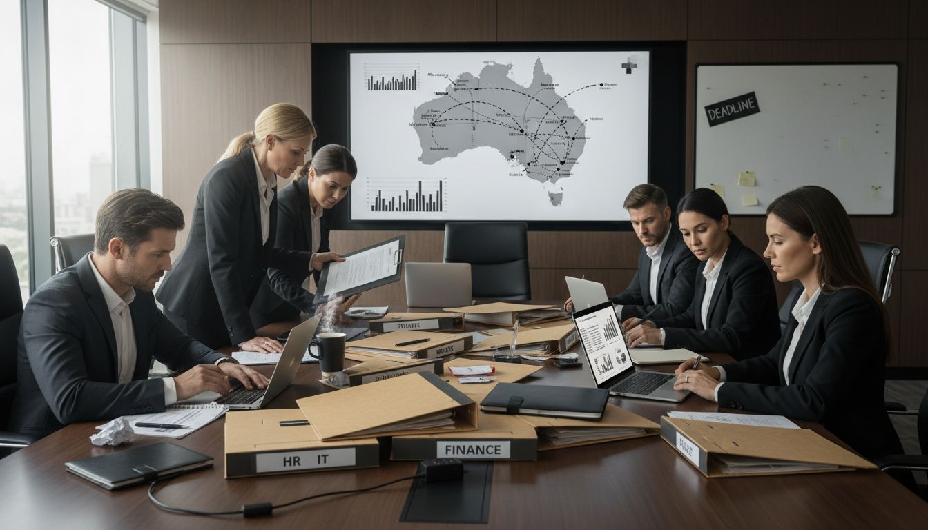 Executives planning complex business relocation