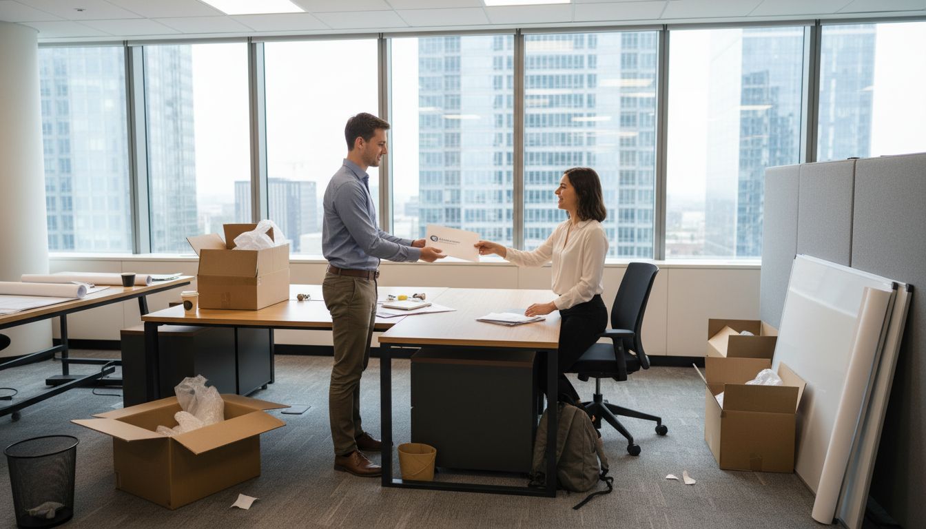 Manager welcomes employee in unpacked office