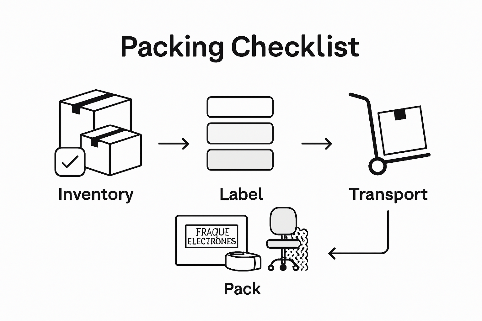 Infographic showing office moving supply checklist and process