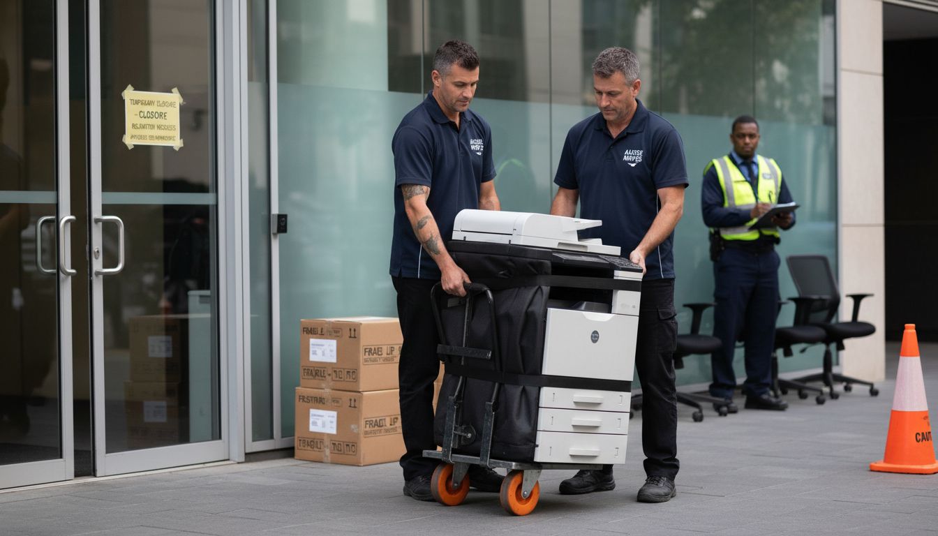 Office movers load assets under security watch