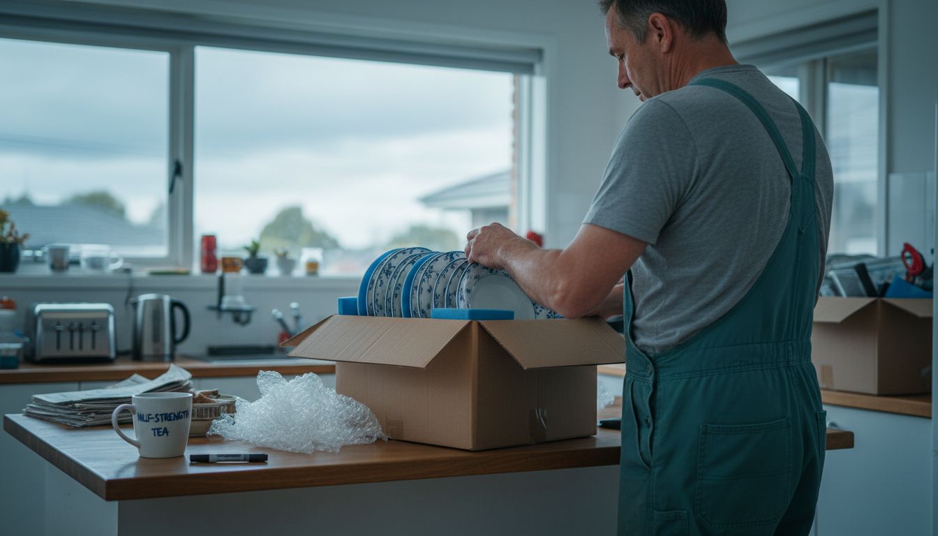 Full-service packer wrapping fragile kitchenware