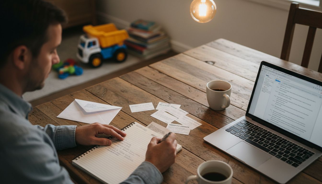 Homeowner comparing renovation contractors at table