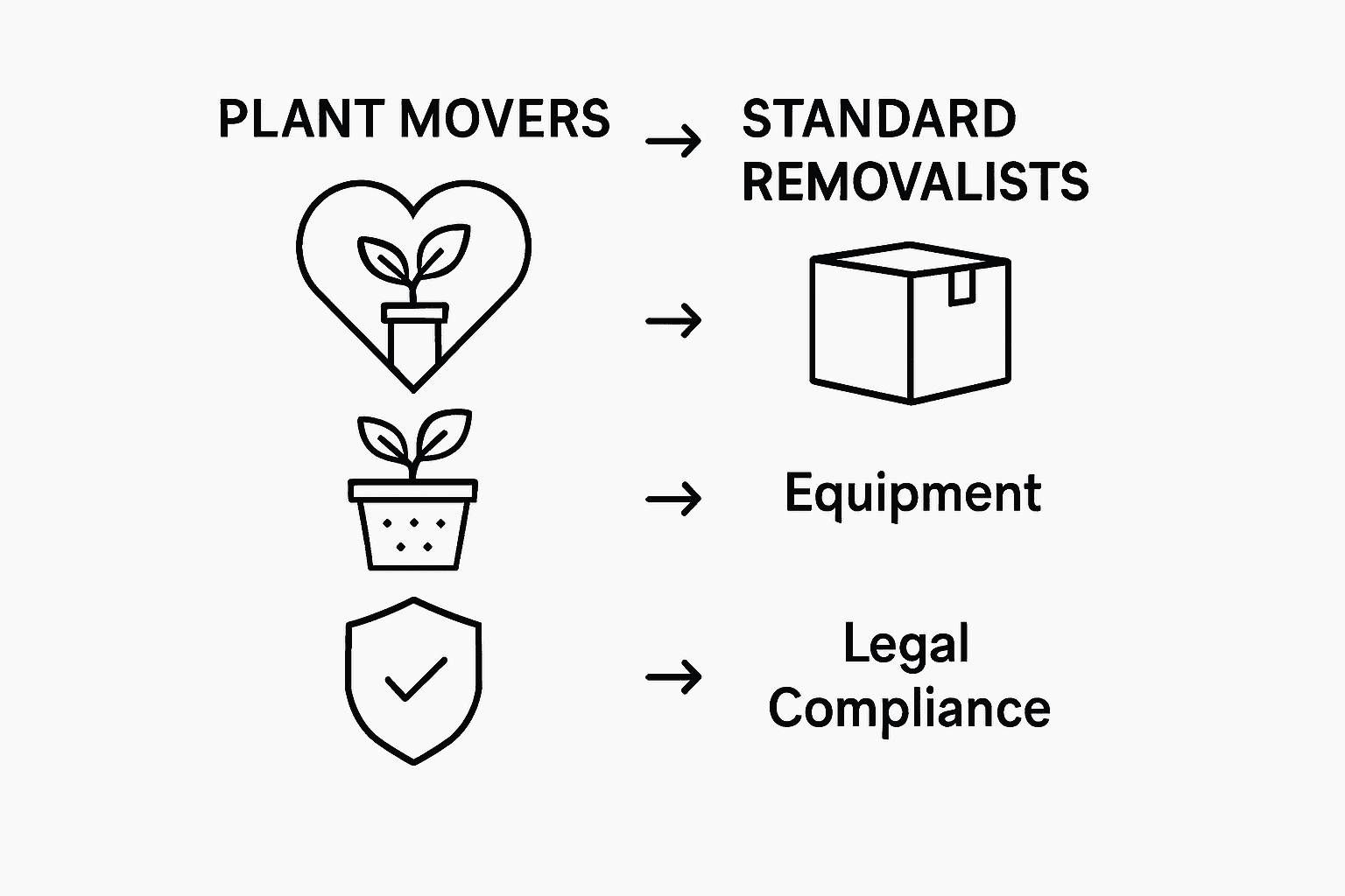 Plant movers versus removalists comparison infographic